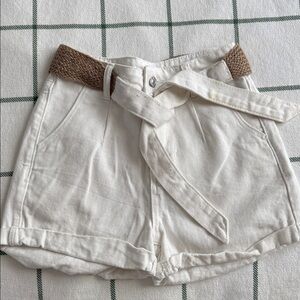 SHEIN High Waist White Shorts with Brown Belt